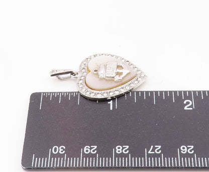 THEDA 925 Sterling Silver  Vintage Mother Of Pearl US Navy Pendant  PT19989