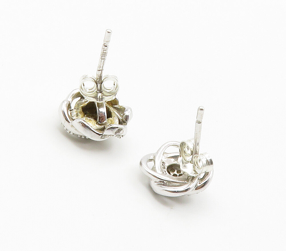925 Sterling Silver  Shiny Genuine Diamonds Floral Motif Stud Earrings  EG7527