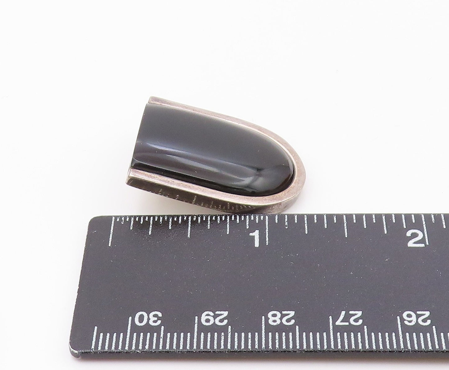 925 Sterling Silver  Vintage Black Onyx Modernish UShape Pendant  PT14014