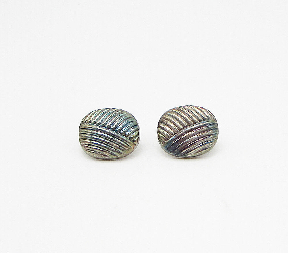 925 Sterling Silver  Vintage Carved Lines Oval Stud Earrings  EG1985