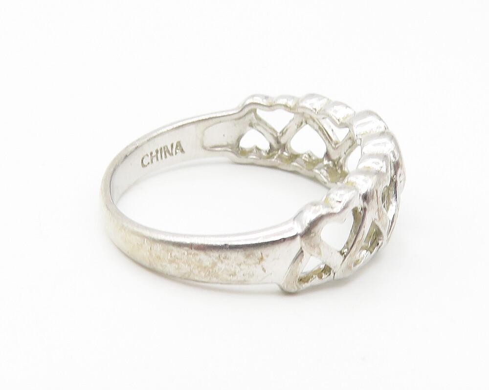 DL 925 Sterling Silver  Up & Down Open Love Hearts Band Ring Sz 7  RG10886