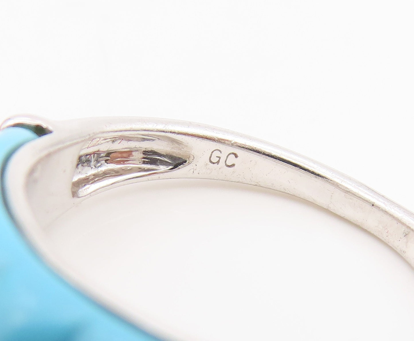 925 Sterling Silver Vintage Ring Ribbed Turquoise Statement Band  Sz 7  RG34190