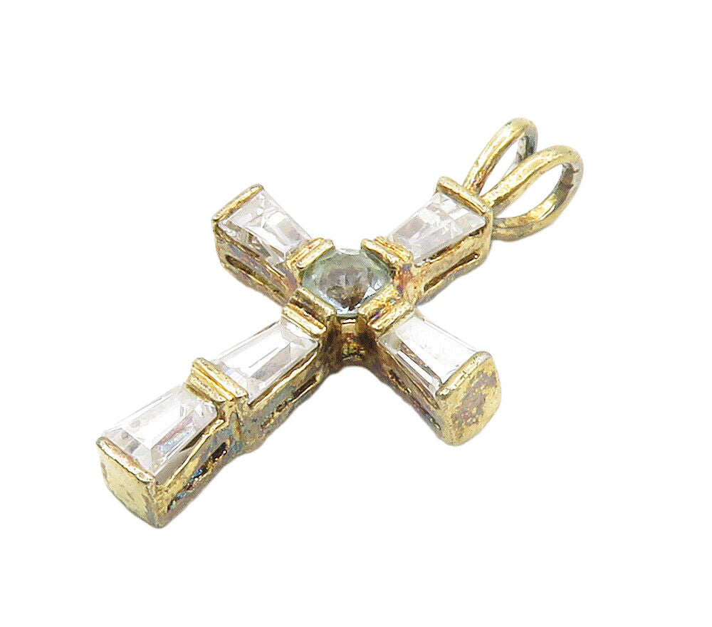 925 Sterling Silver  Vintage Cubic Zirconia Religious Cross Pendant  PT11633