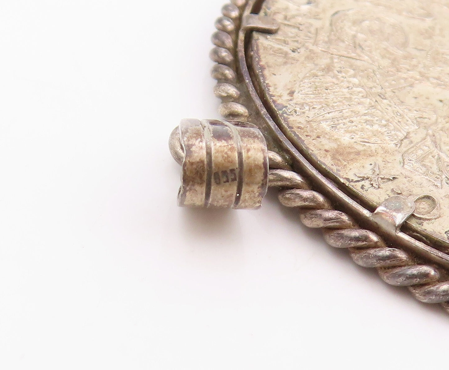 925 Sterling Silver Vintage Pendant Antique Large Dark Tone Carved Medal PT23922