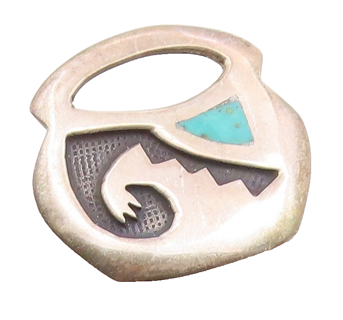 SOUTHWESTERN 925 Sterling Silver Vintage Inlaid Turquoise Brooch Pin BP9251