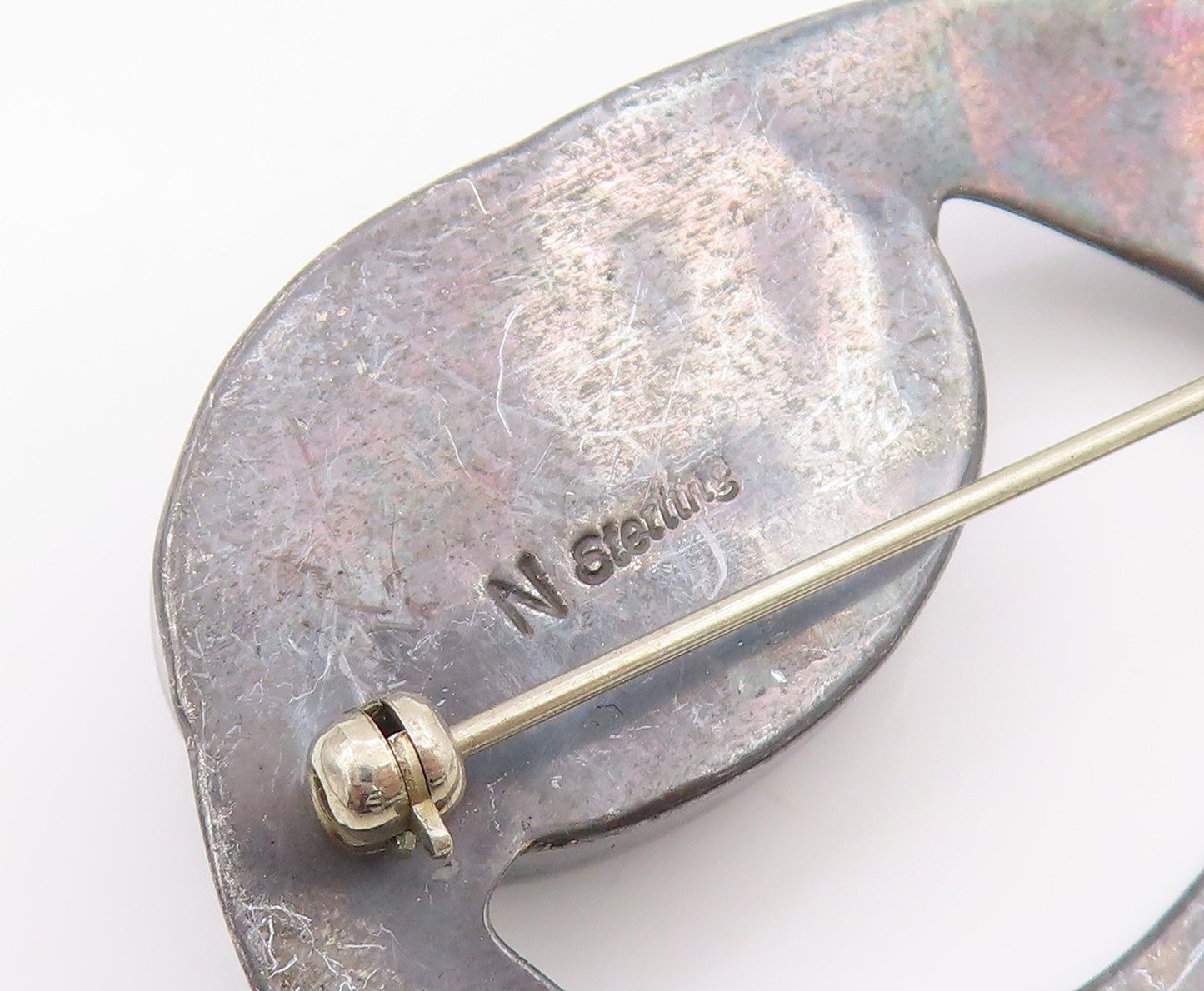925 Sterling Silver Vintage Brooch Oval Hematite Modernist Geometric Pin BP12145