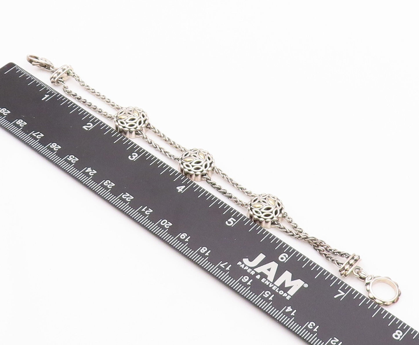 14k Gold 925 Sterling Silver Vintage Bracelet Round Floral Cut Chained  BT11091