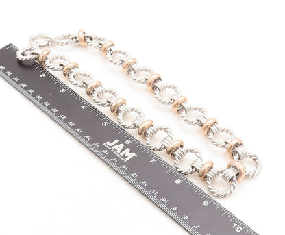 925 Sterling Silver  Vintage Shiny Two Tone Twist Link Chain Necklace  NE1874