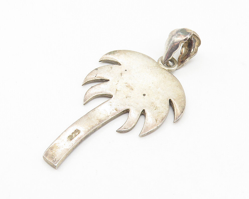 925 Sterling Silver  Vintage Dark Tone Palm Tree Motif Drop Pendant  PT8570