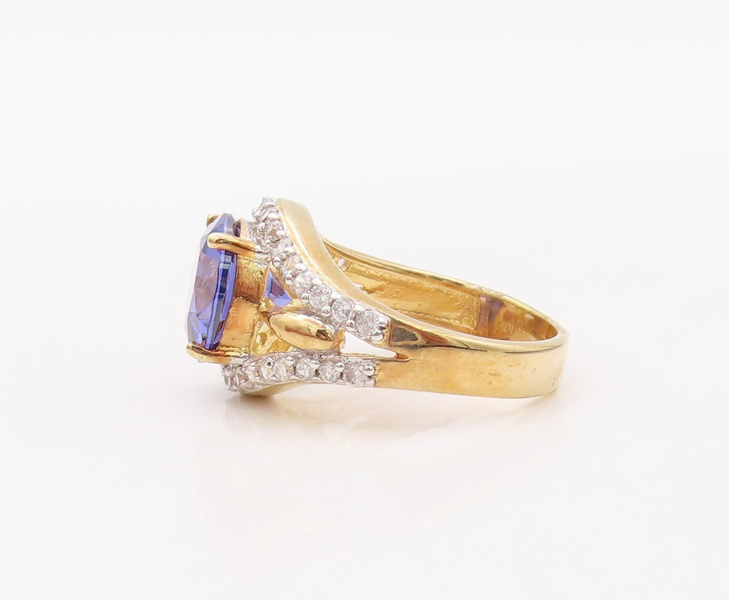 925 Sterling Silver Vintage Ring Gold Plated Sapphire Split CZ Band Sz 7 RG30197