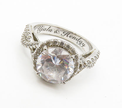 925 Sterling Silver  Shiny Cubic Zirconia Love Heart Band Ring Sz 4  RG14606