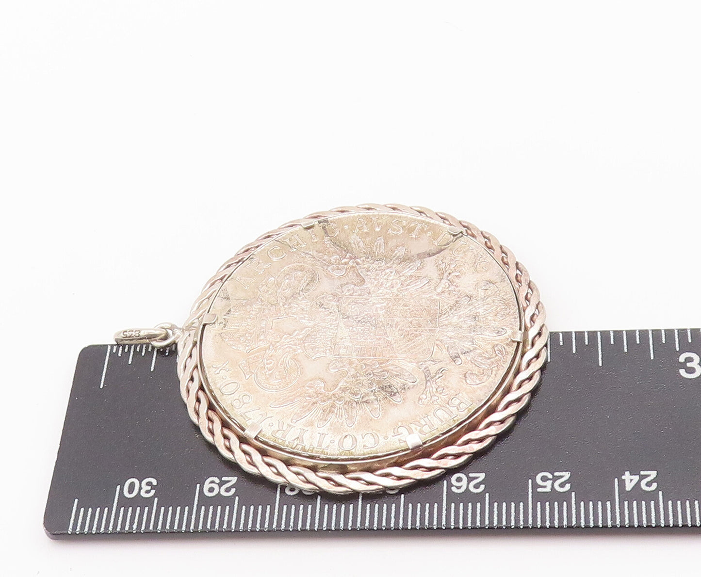 925 Sterling Silver Vintage Pendant Carved Austria Maria Theresa Thaler PT22713