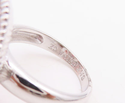 925 Sterling Silver Vintage Ring Large Oval Red Halo White CZ Sz 6  RG30708