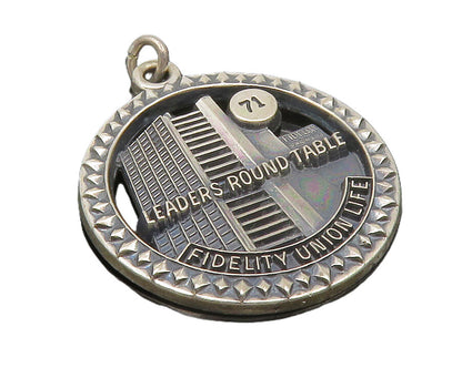 925 Sterling Silver  Vintage Dark Tone Leaders Round Table Pendant  PT9827
