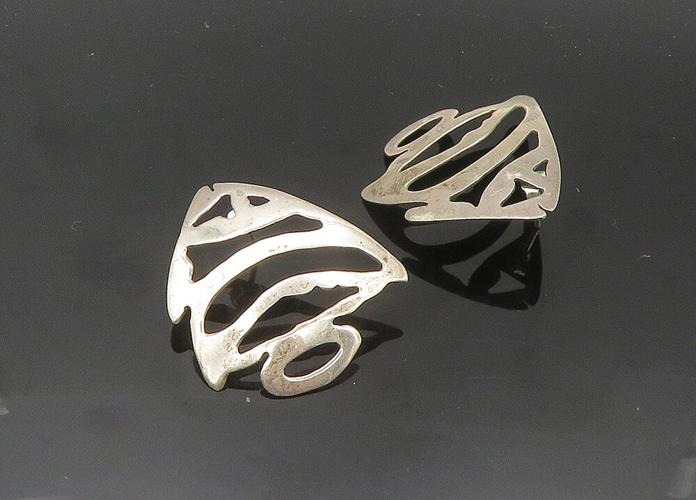 925 Sterling Silver  Vintage Shiny Cutout Fish Motif Dangle Earrings  EG10223