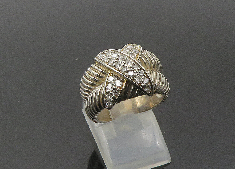 925 Sterling Silver  Vintage Topaz Crossed Double Band Ring Sz 6  RG21463