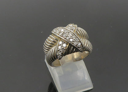 925 Sterling Silver  Vintage Topaz Crossed Double Band Ring Sz 6  RG21463