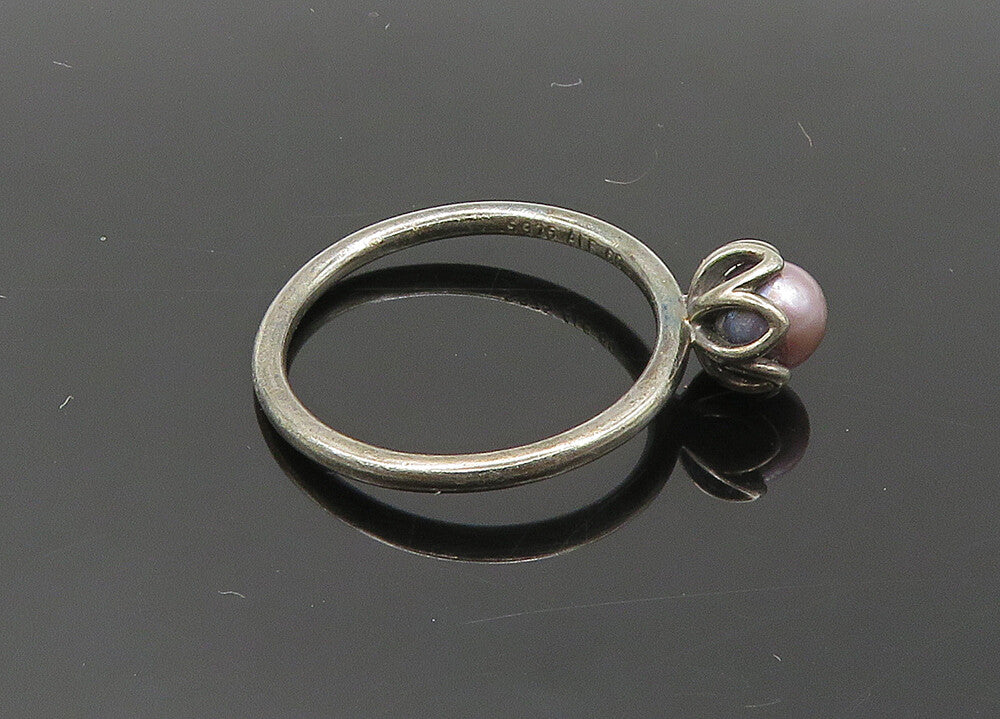 PANDORA 925 Silver  Vintage Blue Pearl Dark Tone Band Ring Sz 9  RG20889