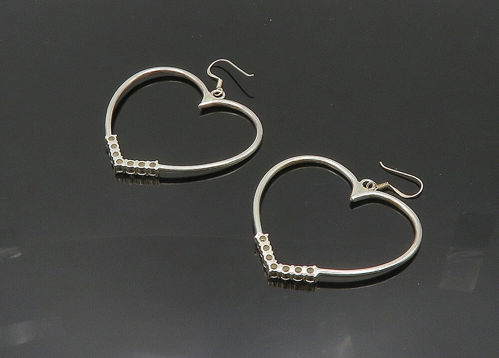 925 Sterling Silver  Vintage Cubic Zirconia Love Heart Hoop Earrings  EG10141