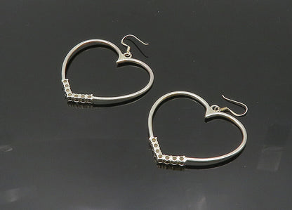 925 Sterling Silver  Vintage Cubic Zirconia Love Heart Hoop Earrings  EG10141