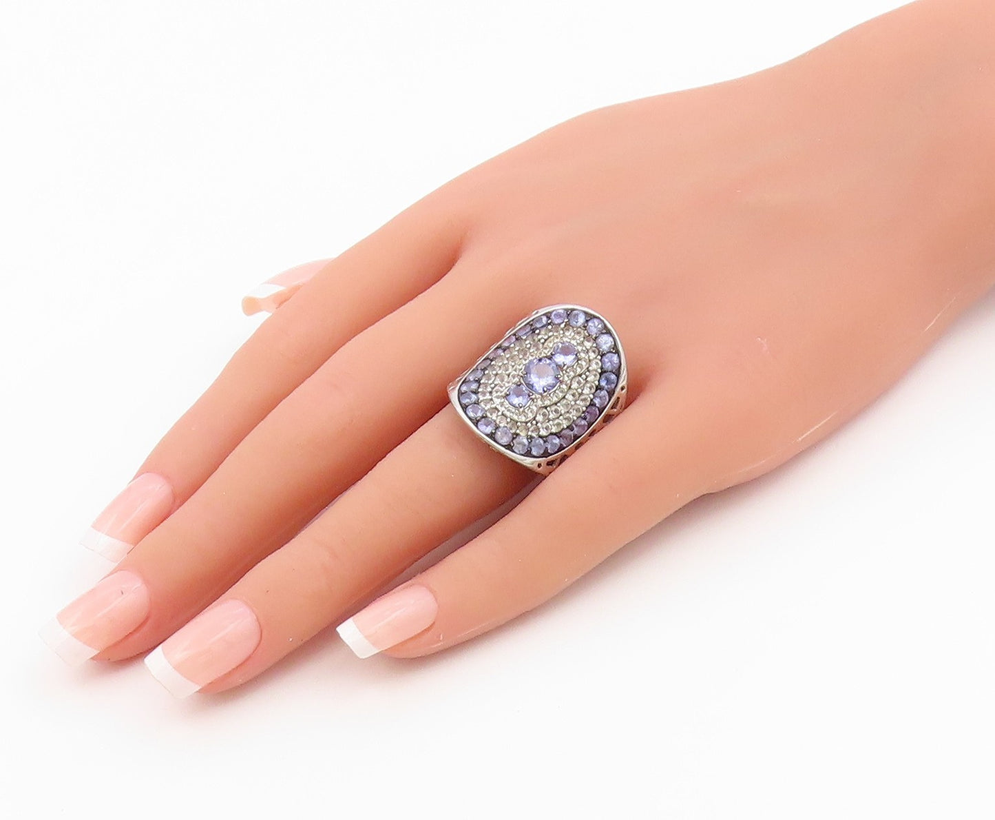 925 Sterling Silver Vintage Ring Tanzanite & Topaz Cluster Band  Sz 10  RG36638