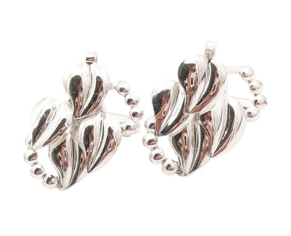 925 Sterling Silver Vintage Cufflinks Modernist Beaded Floral Leaf Motif  TR4156