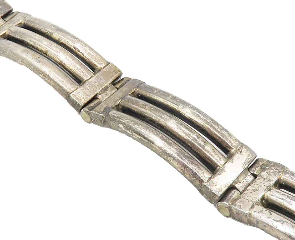 925 Sterling Silver  Vintage Smooth Dark Tone Bar Link Chain Bracelet  BT4090