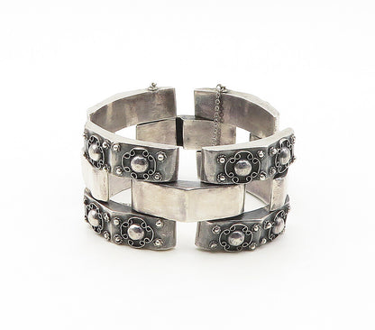MEXICO 925 Silver  Vintage Oxidized Floral Pattern Chain Bracelet  BT6617