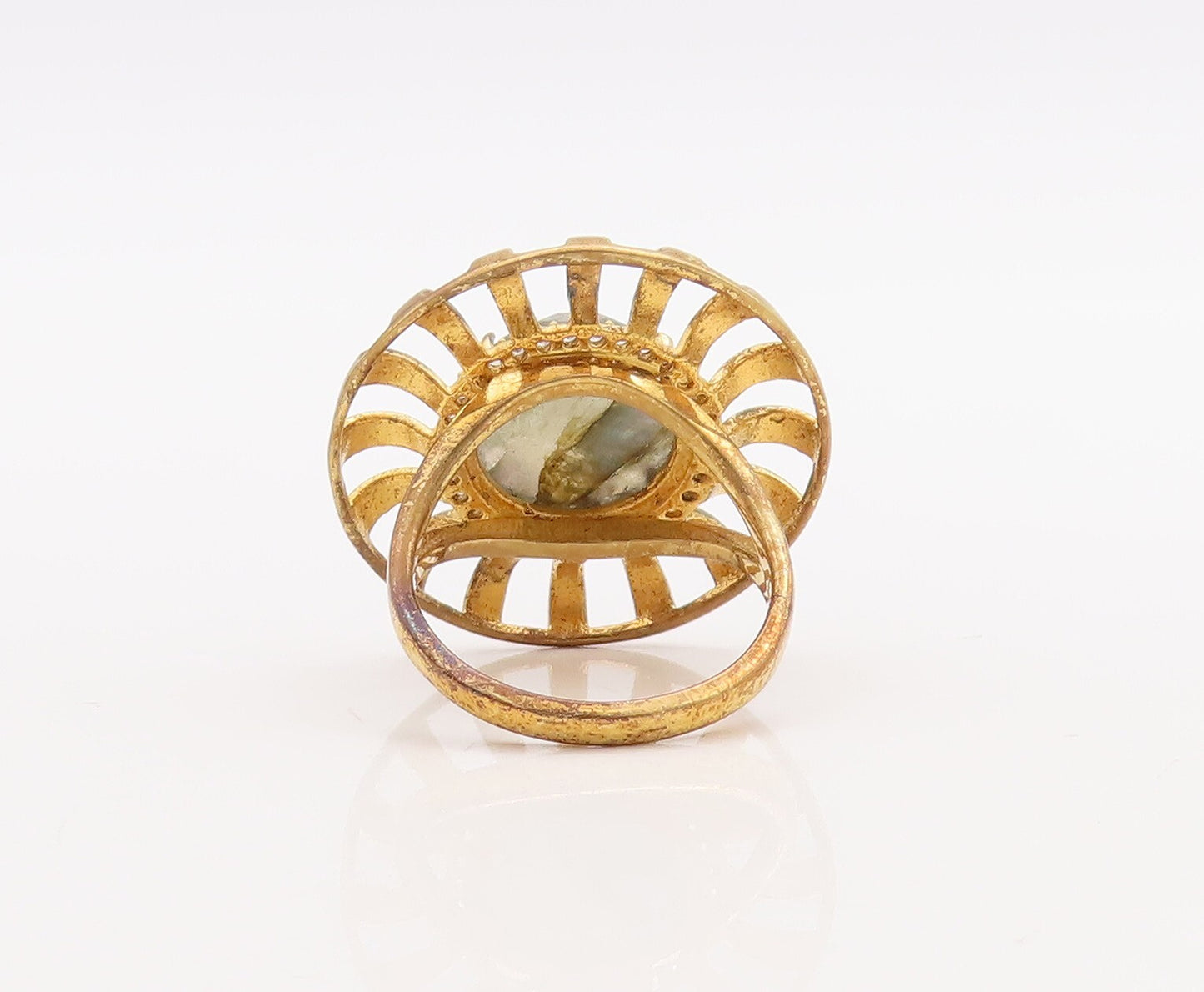 925 Sterling Silver Vintage Ring Gold Plated Alexandrite CZ Flower Sz 7  RG29875