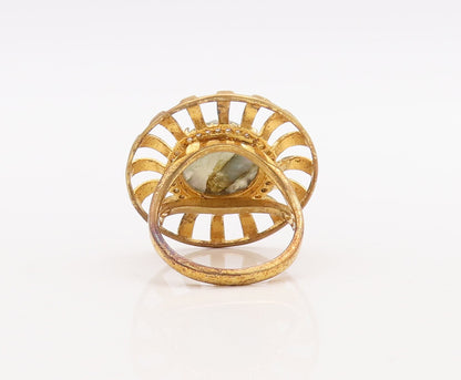 925 Sterling Silver Vintage Ring Gold Plated Alexandrite CZ Flower Sz 7  RG29875
