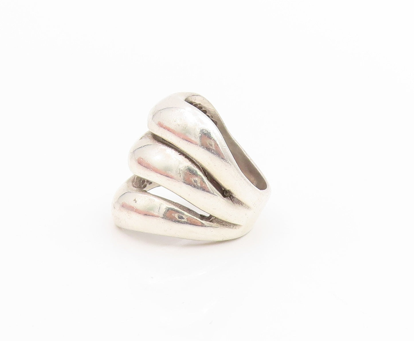 925 Sterling Silver Vintage Ring Three Layered Solid Wave Band  Sz 7.5  RG33903