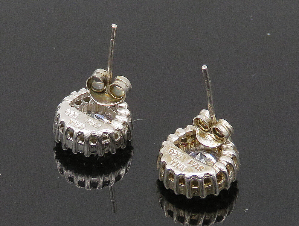 925 Sterling Silver  Vintage Cubic Zirconia Round Cut Stud Earrings  EG11495