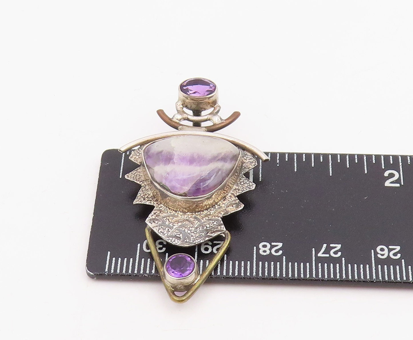 925 Sterling Silver Vintage Pendant Modernist Agate & Amethyst Locket  PT25860