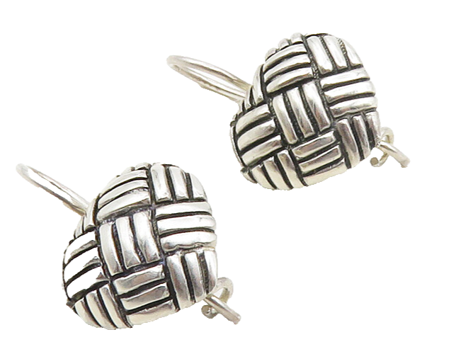 925 Sterling Silver  Vintage Basket Weave Love Heart Dangle Earrings   EG5213