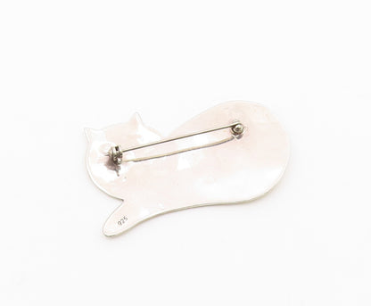 925 Sterling Silver  Vintage Shiny Etched Lying Cat Motif Brooch Pin  BP3703