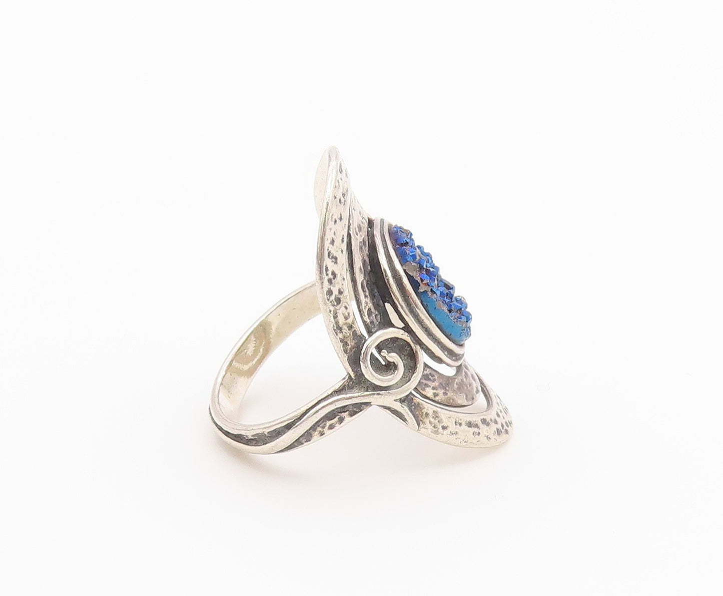 925 Sterling Silver Vintage Ring OR PAZ ISRAEL Drusy Quartz Band Sz 8.5 RG36450