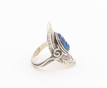 925 Sterling Silver Vintage Ring OR PAZ ISRAEL Drusy Quartz Band Sz 8.5 RG36450