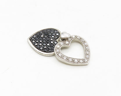 925 Sterling Silver  Black Hematite & Topaz Love Heart Drop Pendant  PT14157