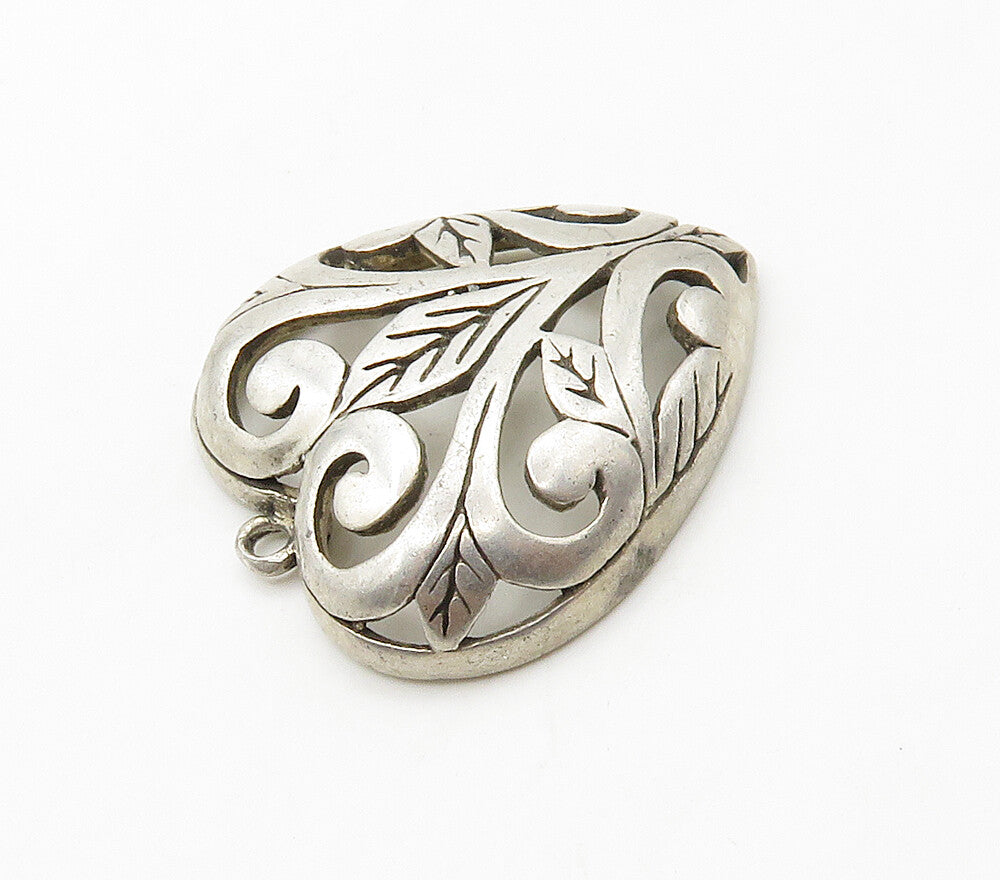 JEZLAINE 925 Silver  Vintage Floral Leaf Love Heart Dome Pendant  PT12584