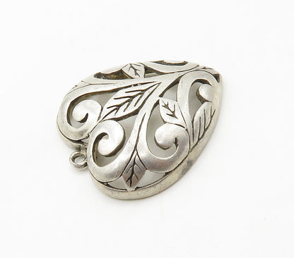 JEZLAINE 925 Silver  Vintage Floral Leaf Love Heart Dome Pendant  PT12584