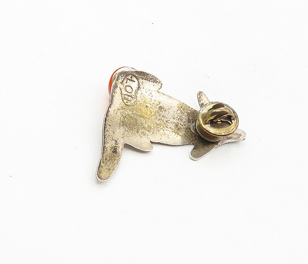 LOU 925 Sterling Silver  Vintage Cabochon Cut Citrine Wolf Lapel Pin  TR1588