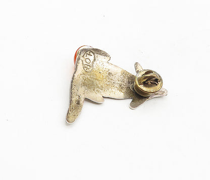 LOU 925 Sterling Silver  Vintage Cabochon Cut Citrine Wolf Lapel Pin  TR1588