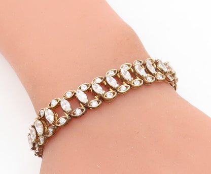925 Sterling Silver Sparkling Marquise Cubic Zirconia Chain Bracelet BT3178