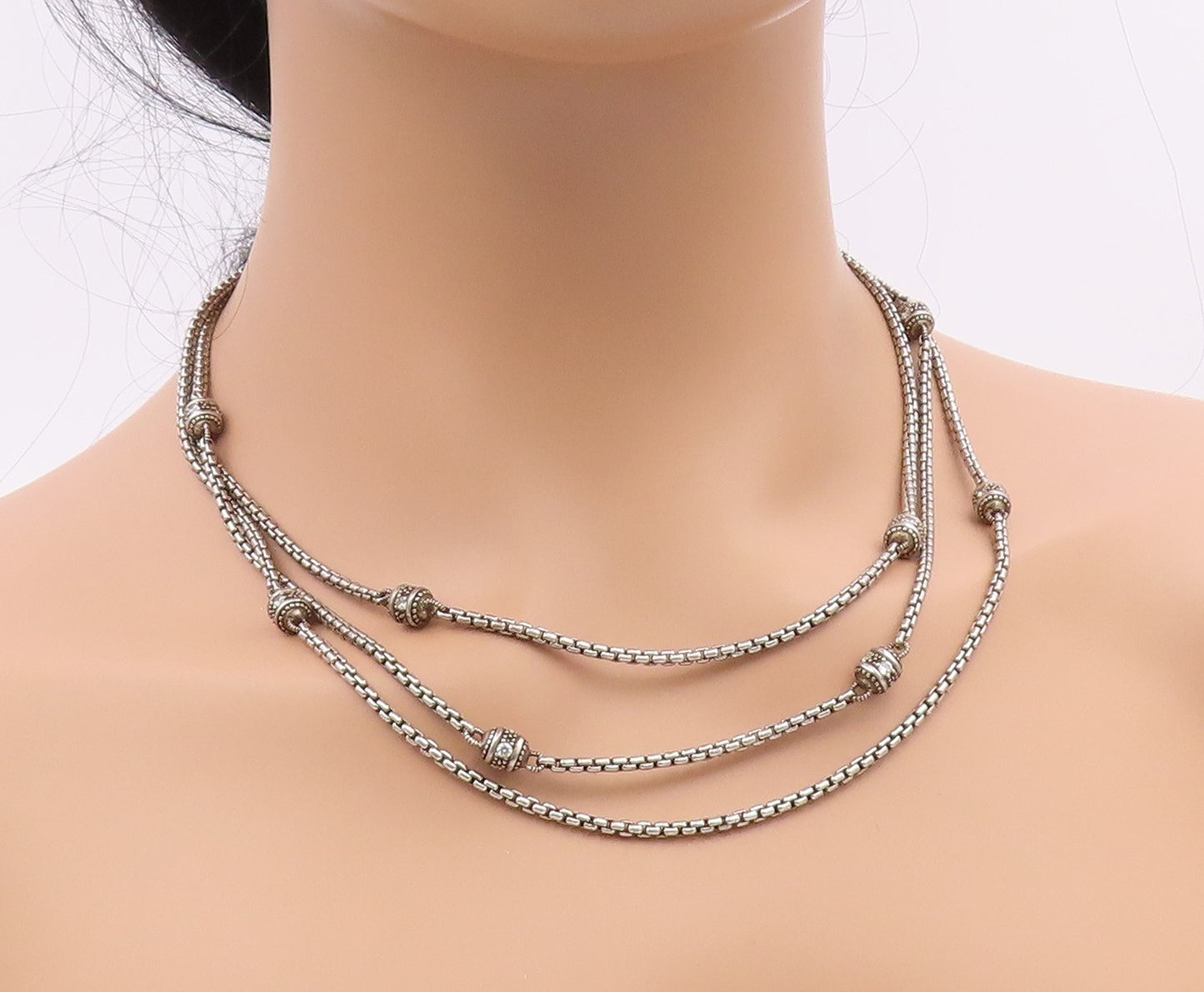 JUDITH RIPKA 925 Silver  Vintage Cubic Zirconia Ball Layered Necklace  NE3921