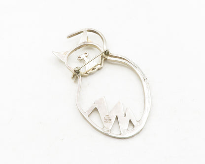 CARSI MEXICO 925 Sterling Silver  Vintage Shiny Hammered Cat Brooch Pin BP4508