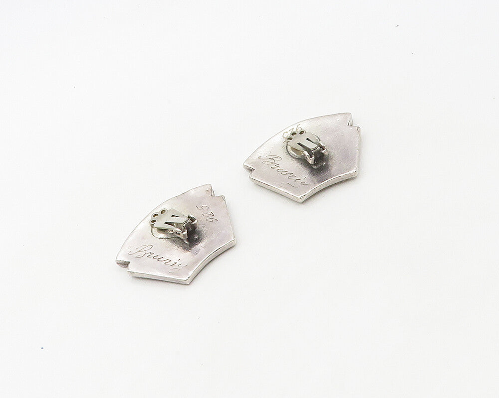 DESIGNER 925 Silver  Vintage Shiny Modernist Non Pierce Drop Earrings  EG9010