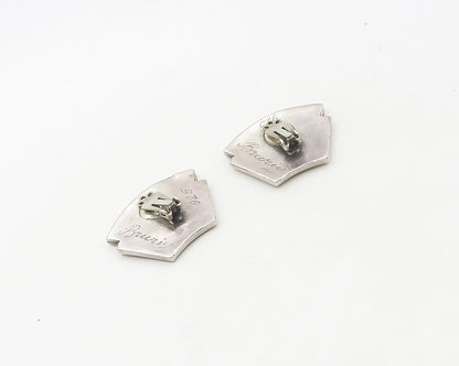 DESIGNER 925 Silver  Vintage Shiny Modernist Non Pierce Drop Earrings  EG9010