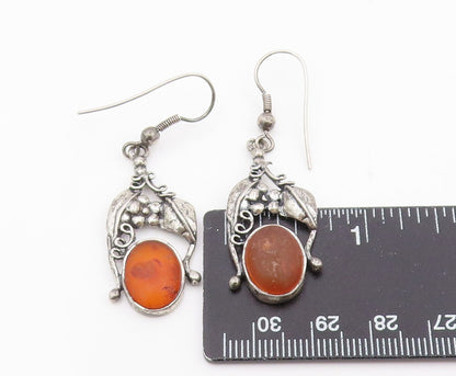 925 Sterling Silver Vintage Earrings POLAND Amber Floral Motif Dangles  EG14171