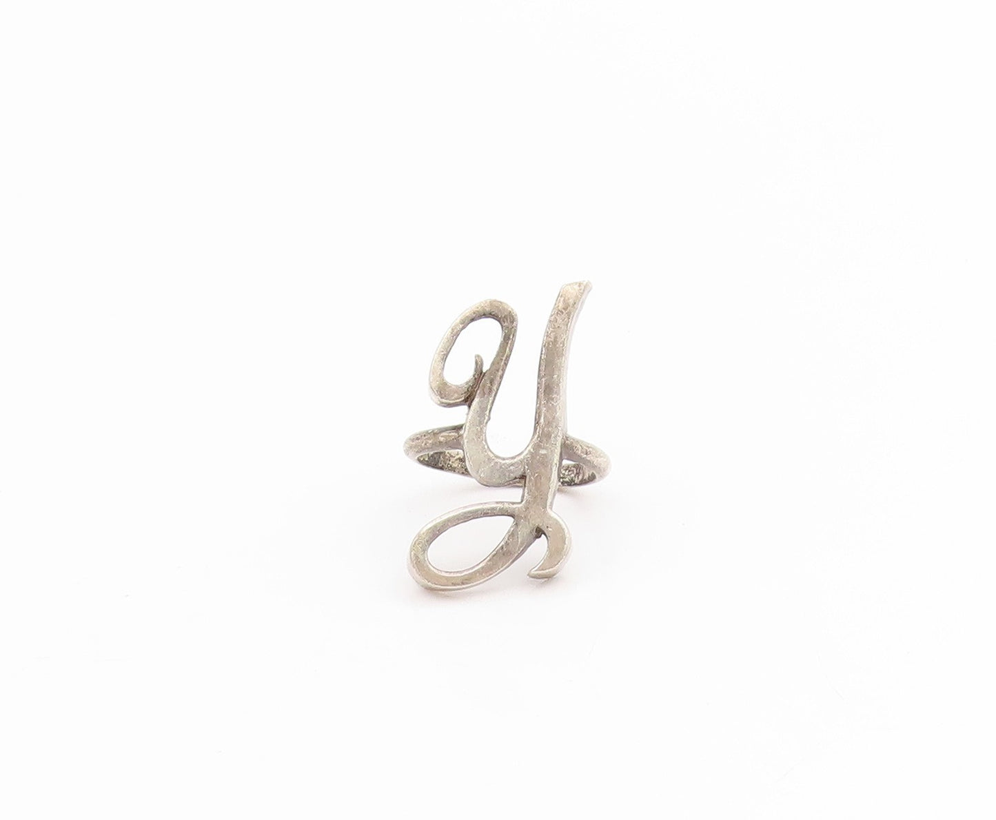 925 Sterling Silver Vintage Ring Letter Y Calligraphy Cutout Band  Sz 5  RG34392