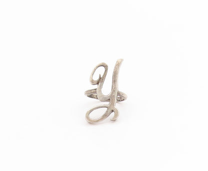 925 Sterling Silver Vintage Ring Letter Y Calligraphy Cutout Band  Sz 5  RG34392
